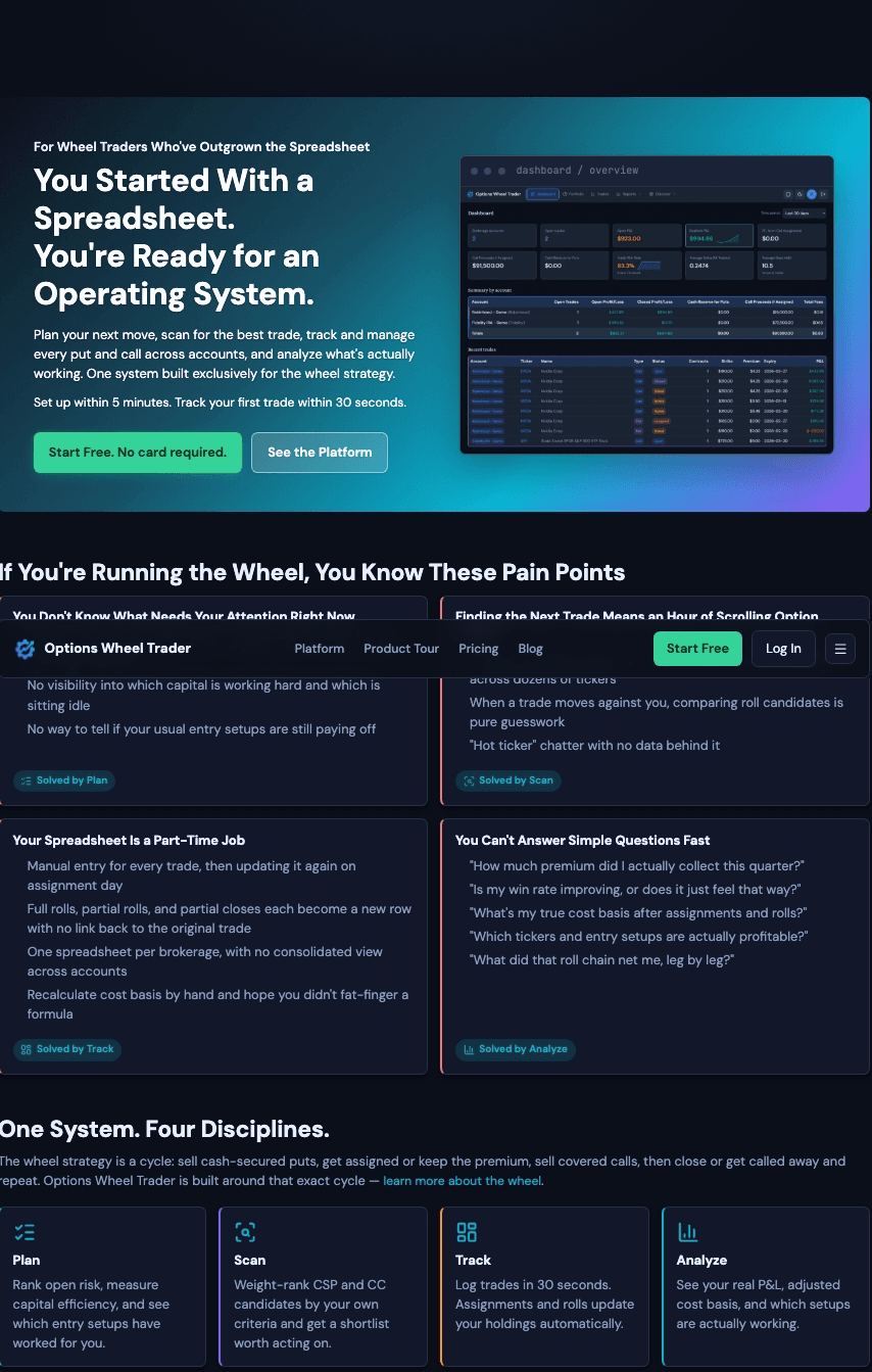 Options Wheel Trader site and app visual refresh